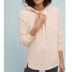 ANTHROPOLOGIE POSTMARK PEACH RIBBED ROSALIE HOODIE PULLOVER TOP SZ S